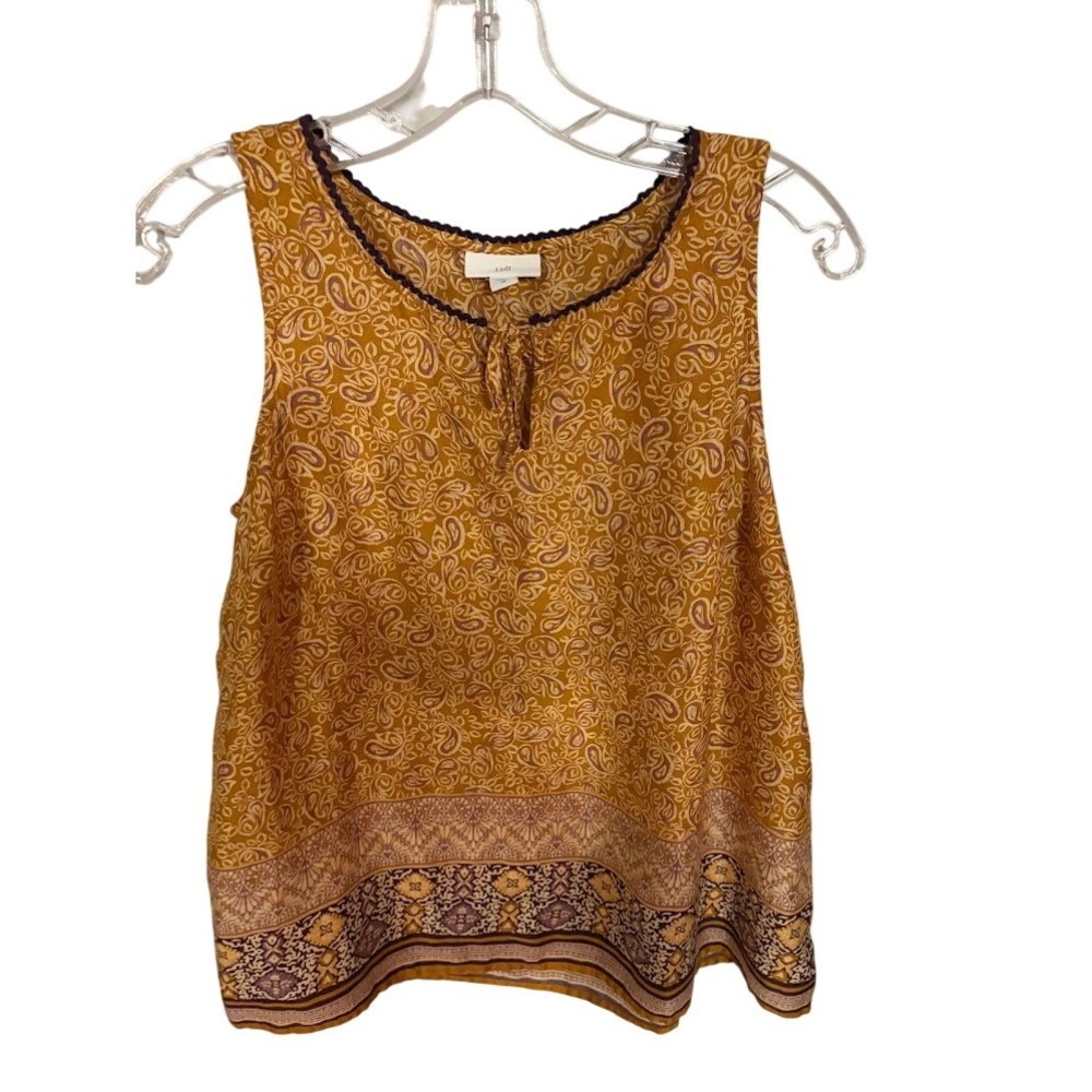 J Jill Womens XS‎ Paisley Medallion Print Sleeveless Blouse Gold Purple Boho Top